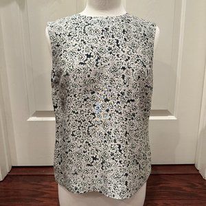 Tory Burch - Flora Silk Sleeveless Blouse - Colors: White/Dark Green - Size 10